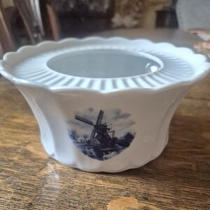 Antique Delft blue porcelain warmer with Windmill & flower